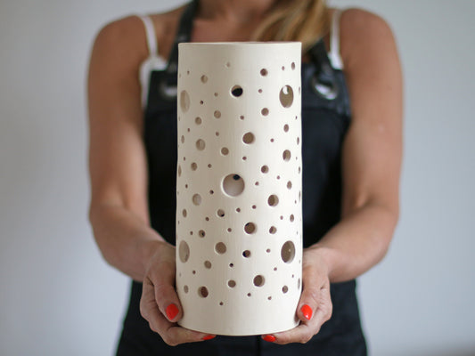 Mēness gaismas laterna - baltā māla svečturis