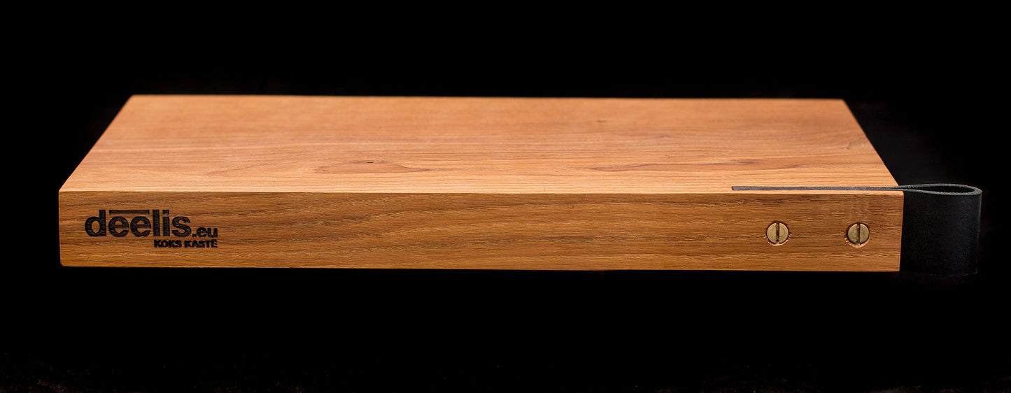 Oak board with leather handle inside